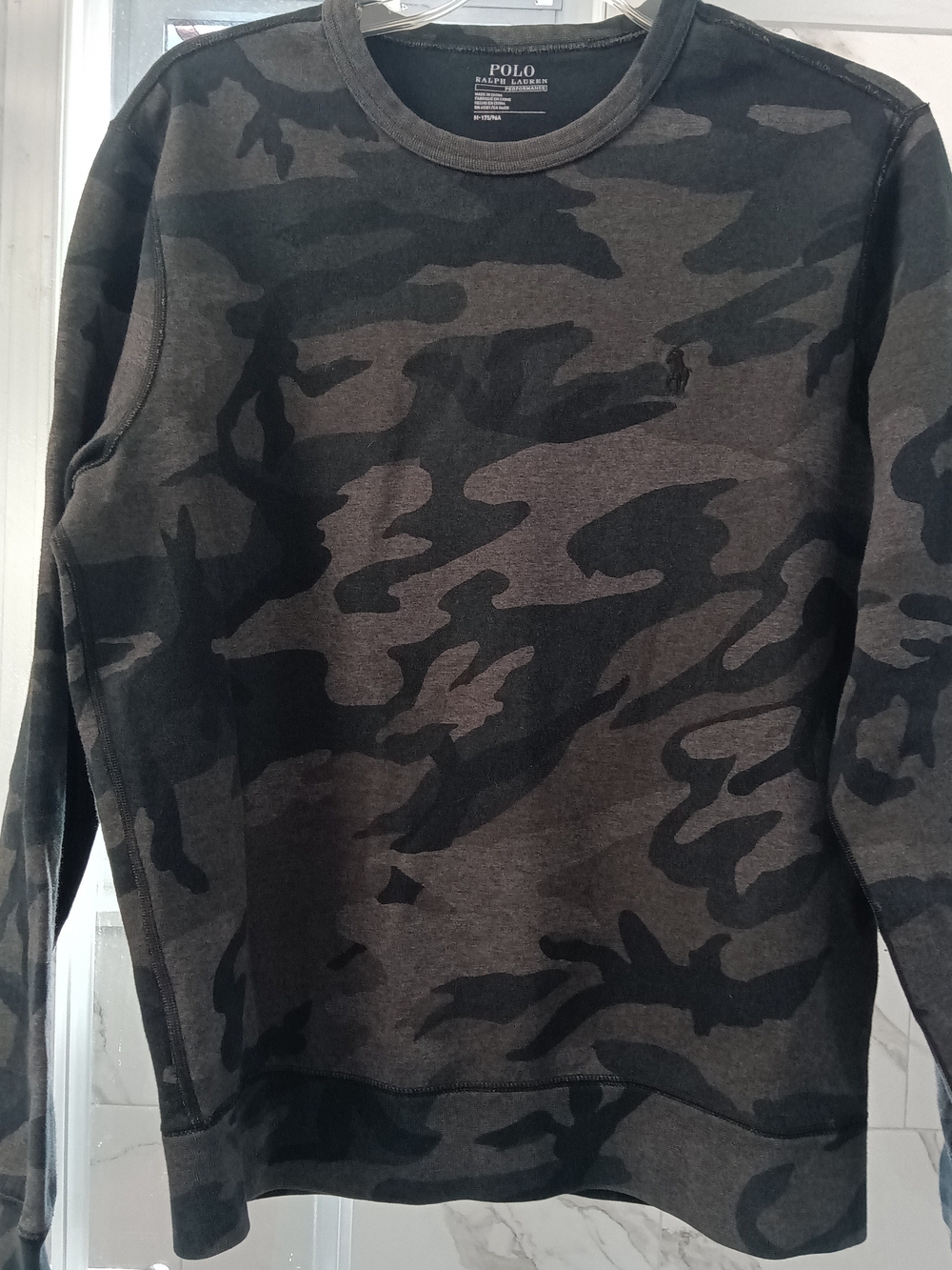 Polo by Ralph Lauren Men’s Black and Gray Camo Crewneck Sweater Medium